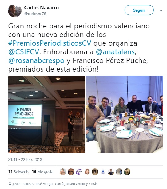 Premios periodísticos de la Comunidad Valenciana Mas retuits