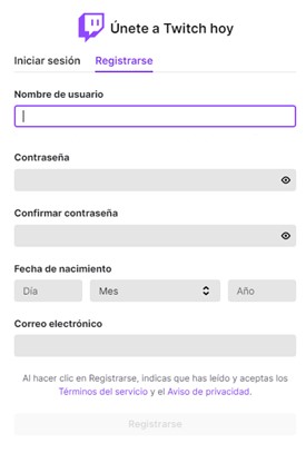 Cómo registrarse en Twitch